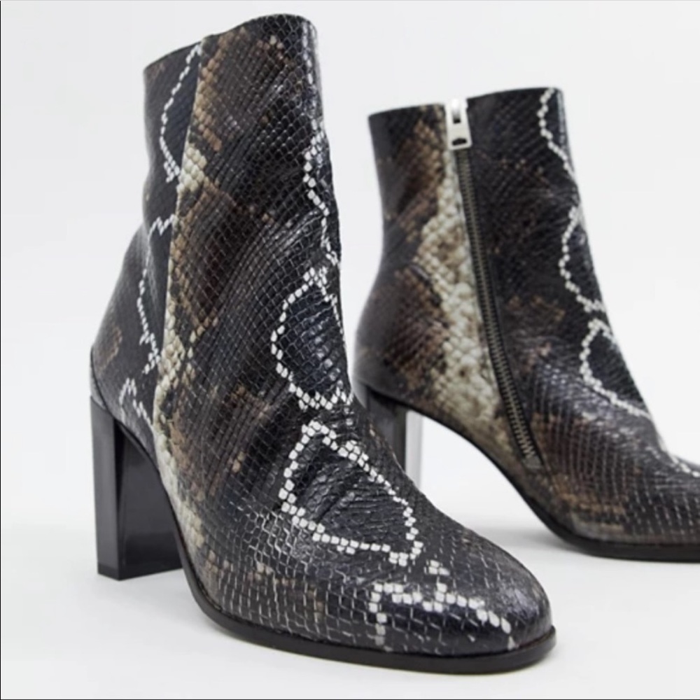 All Saints Roka Snake Print Leather Boots size 37
